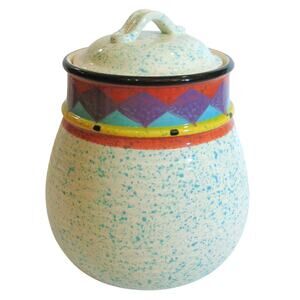 Paradise Cookie Jar Lidded Canister 11" Southwestern Blue Speckle Purple Diamond
